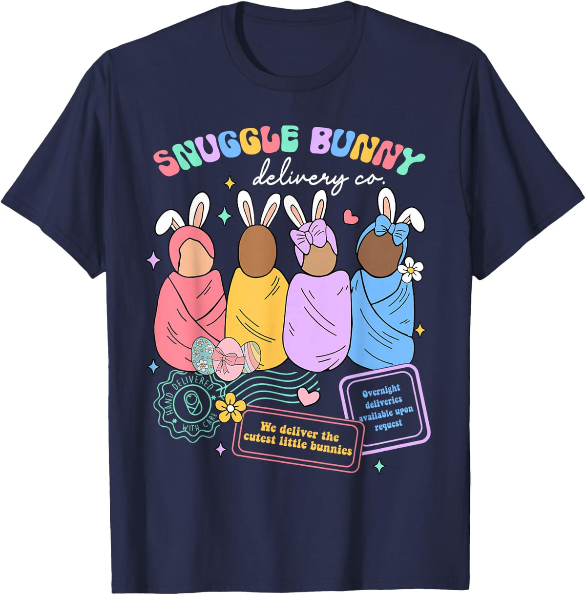 Groovy Snuggle Bunny Delivery Easter Labor & Delivery Nurse T-Shirt - Navy Blue