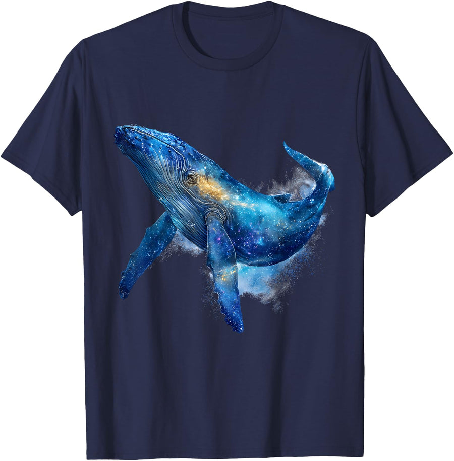Blue Whale Mammal Artwork Sea Ocean Animal Humpback Whale T-Shirt - Navy Blue