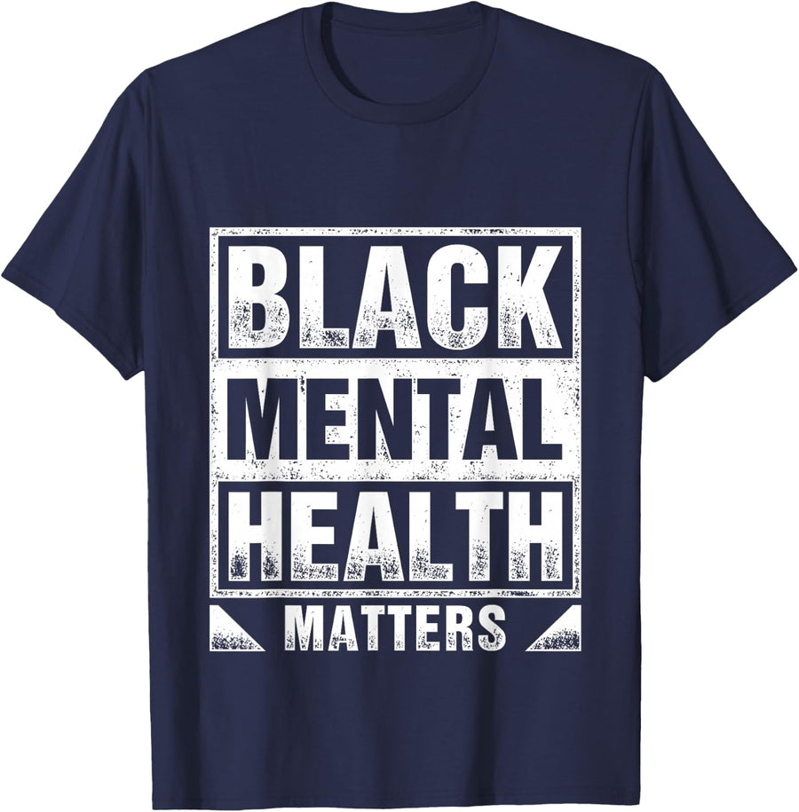 Black Mental Health Matters Therapy Black Excellence T-Shirt - Navy Blue