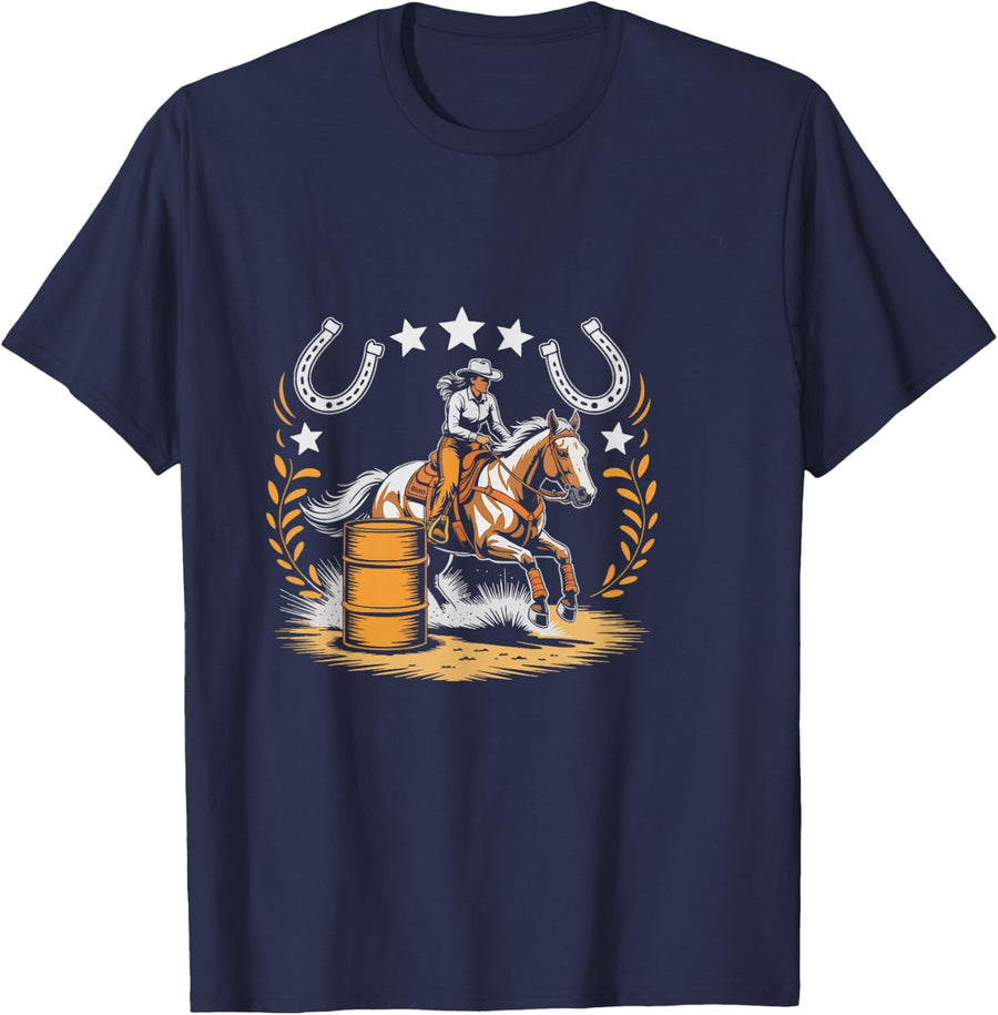 Vintage Barrel Racing Mom Retro Rodeo Badge Cowgirl Western T-Shirt - Navy Blue
