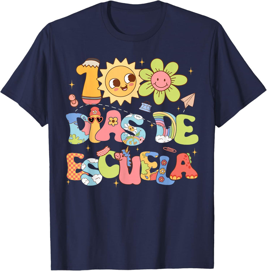 Feliz 100 Dias De Escuela Spanish Happy 100Th Day Of School T-Shirt - Navy Blue