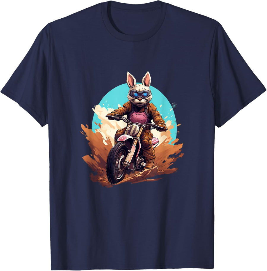 Cool dirt bike bunny for Easter and motorcycle lovers T-Shirt - Navy Blue