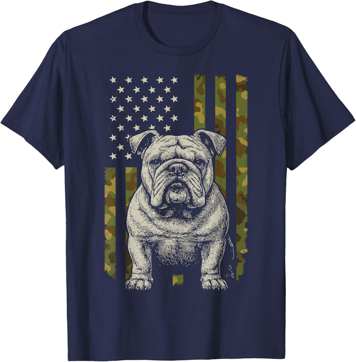 Bulldog US Flag 4th of July T-Shirt - Navy Blue