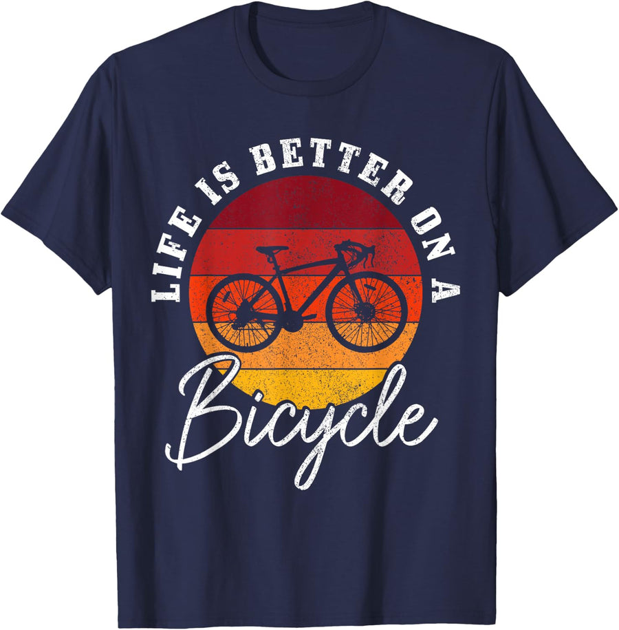 Life Is Better On A Bicycle Road Bike Cycling Cyclist T-Shirt - Navy Blue