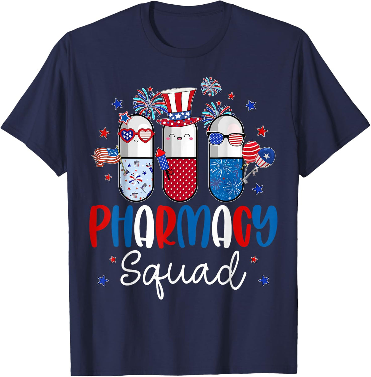 Pharmacy Squad - Funny Certified Pharmacist Easter Bunny T-Shirt - Navy Blue