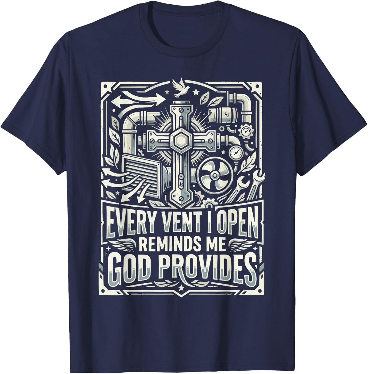 Christian HVAC Tech Jesus Christ Air Conditioning T-Shirt - Navy Blue