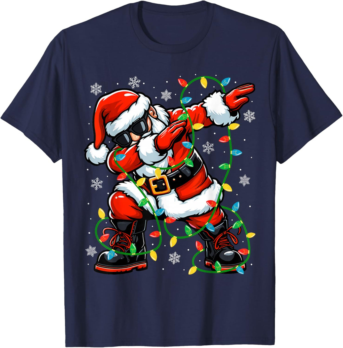 Christmas Dabbing Santa Claus Xmas Lights Kids Christmas T-Shirt - Navy Blue