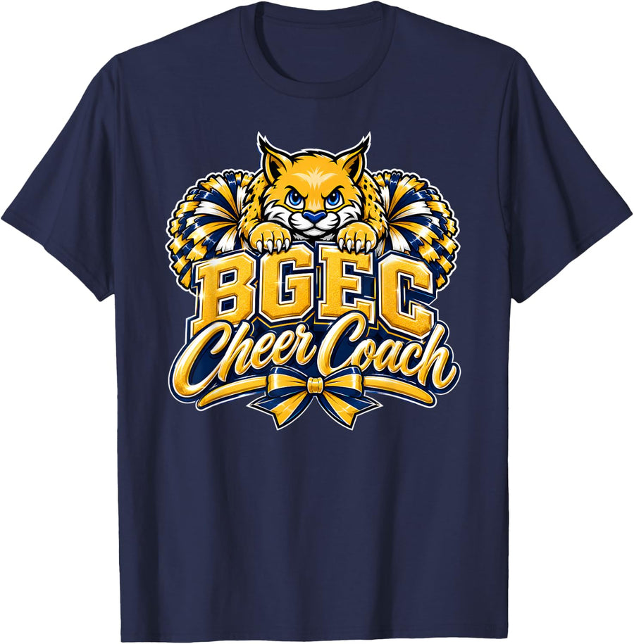 BGEC Cheer Coach Bobcat School Spirit Cheerleading Team T-Shirt - Navy Blue