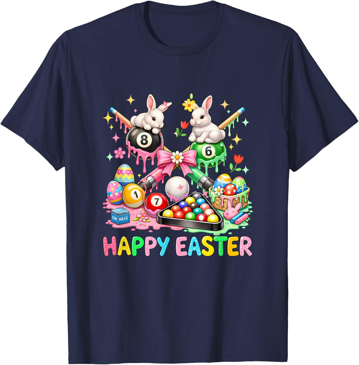 Happy Easter Colorful Dripped Costume Billiard Player Lover T-Shirt - Navy Blue