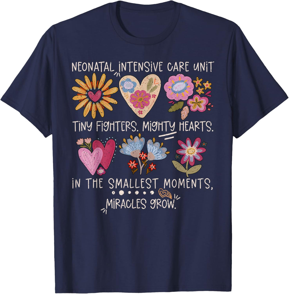 Boho Floral NICU Nurse Neonatal Intensive Care Unit Nursing T-Shirt - Navy Blue