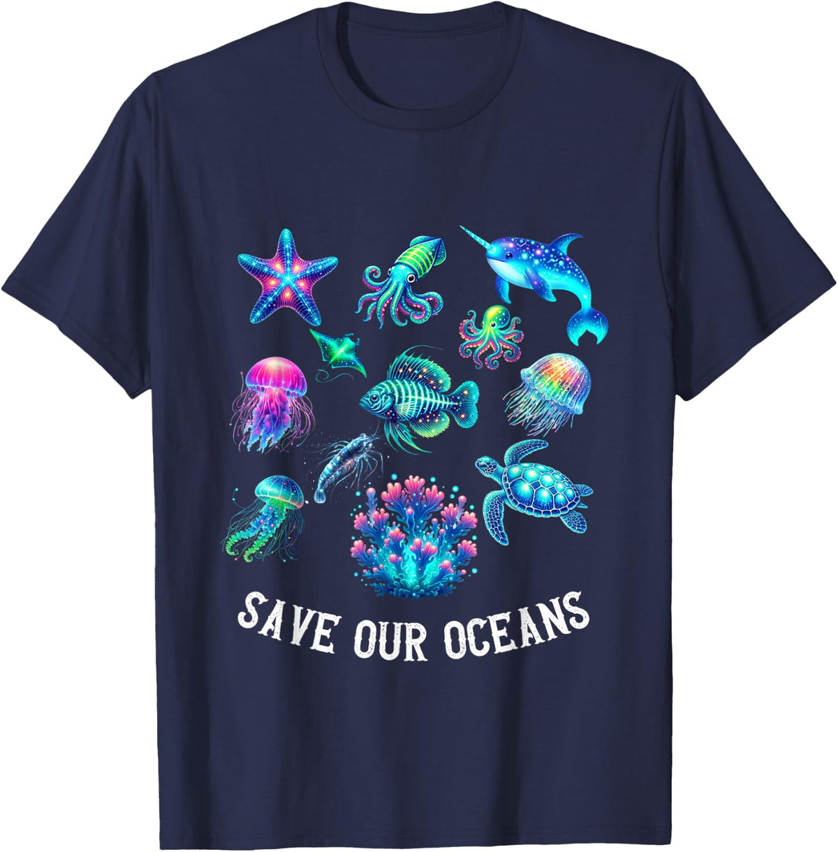 Save Our Oceans Ocean Conservation Marine Life T-Shirt - Navy Blue