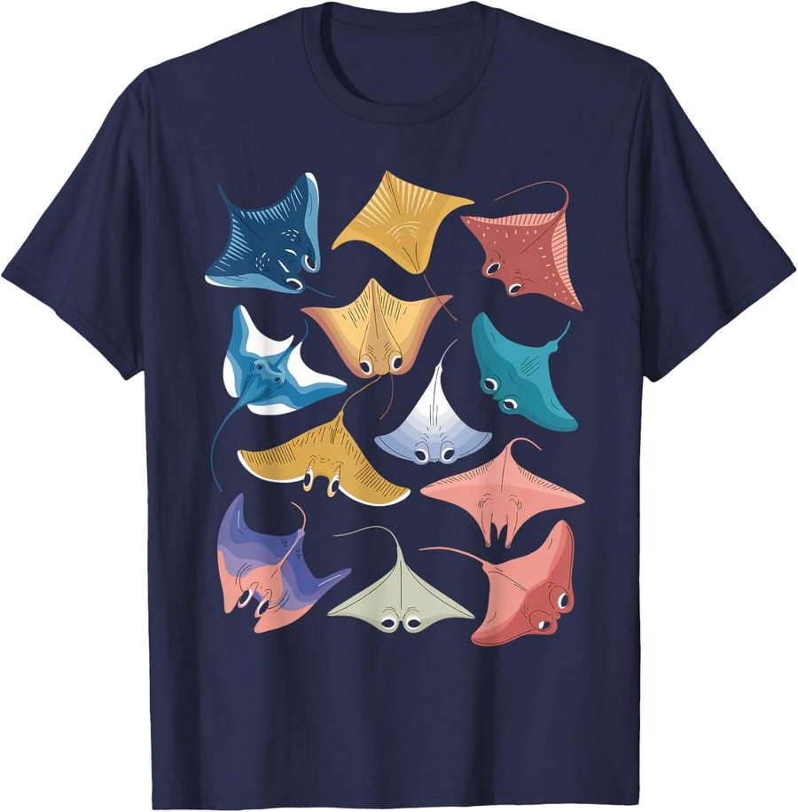 Sea Ocean Stingray Animal Different Manta Ray T-Shirt - Navy Blue