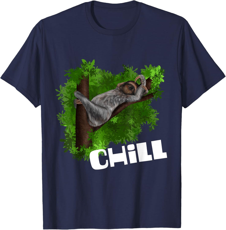 Sweet Sloth - Chill - Cute Relaxed Sloth Design T-Shirt - Navy Blue