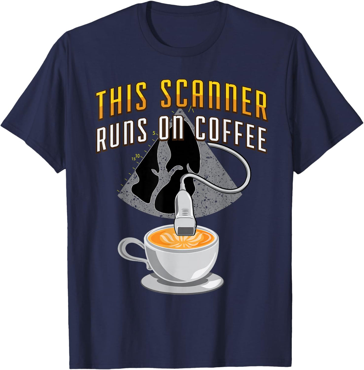 Echocardiography Scanner Running on Coffee T-Shirt - Navy Blue