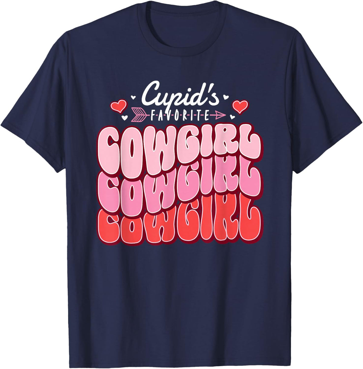 Cupid's Favorite Cowgirl Valentine's Day Hearts T-Shirt - Navy Blue