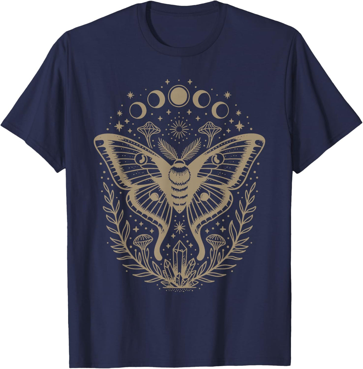Cute Fairycore Moth Grunge Aesthetic Floral for Girls Women T-Shirt - Navy Blue