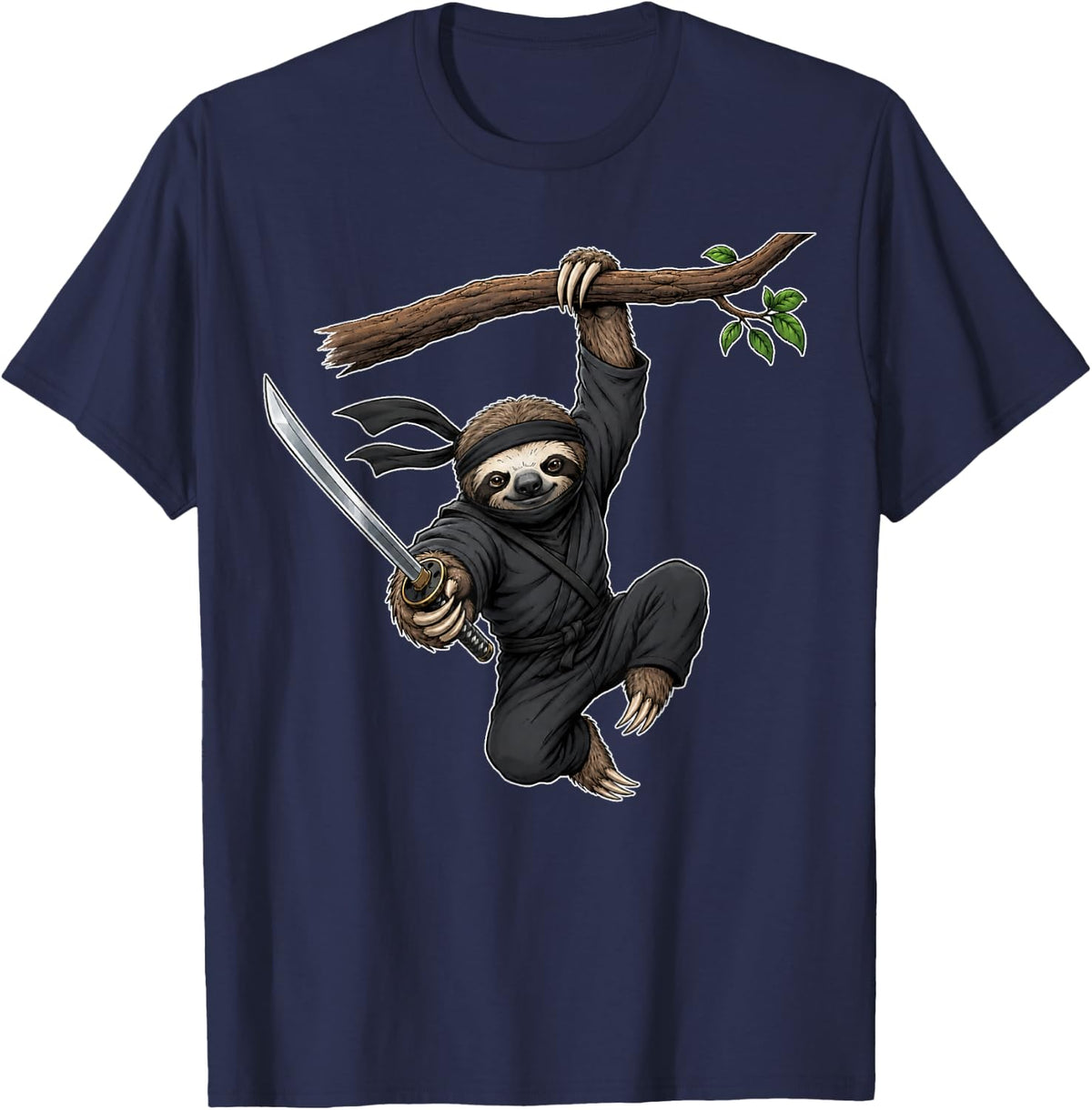 Sloth Ninja Funny Graphic T-Shirt - Navy Blue