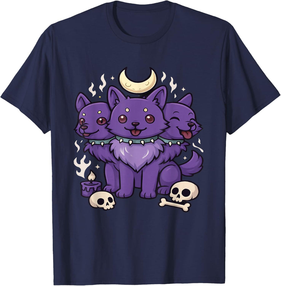 Greek Mythology Kawaii Cerberus Pastel Goth Tee T-Shirt for Teens and Adults - Navy Blue