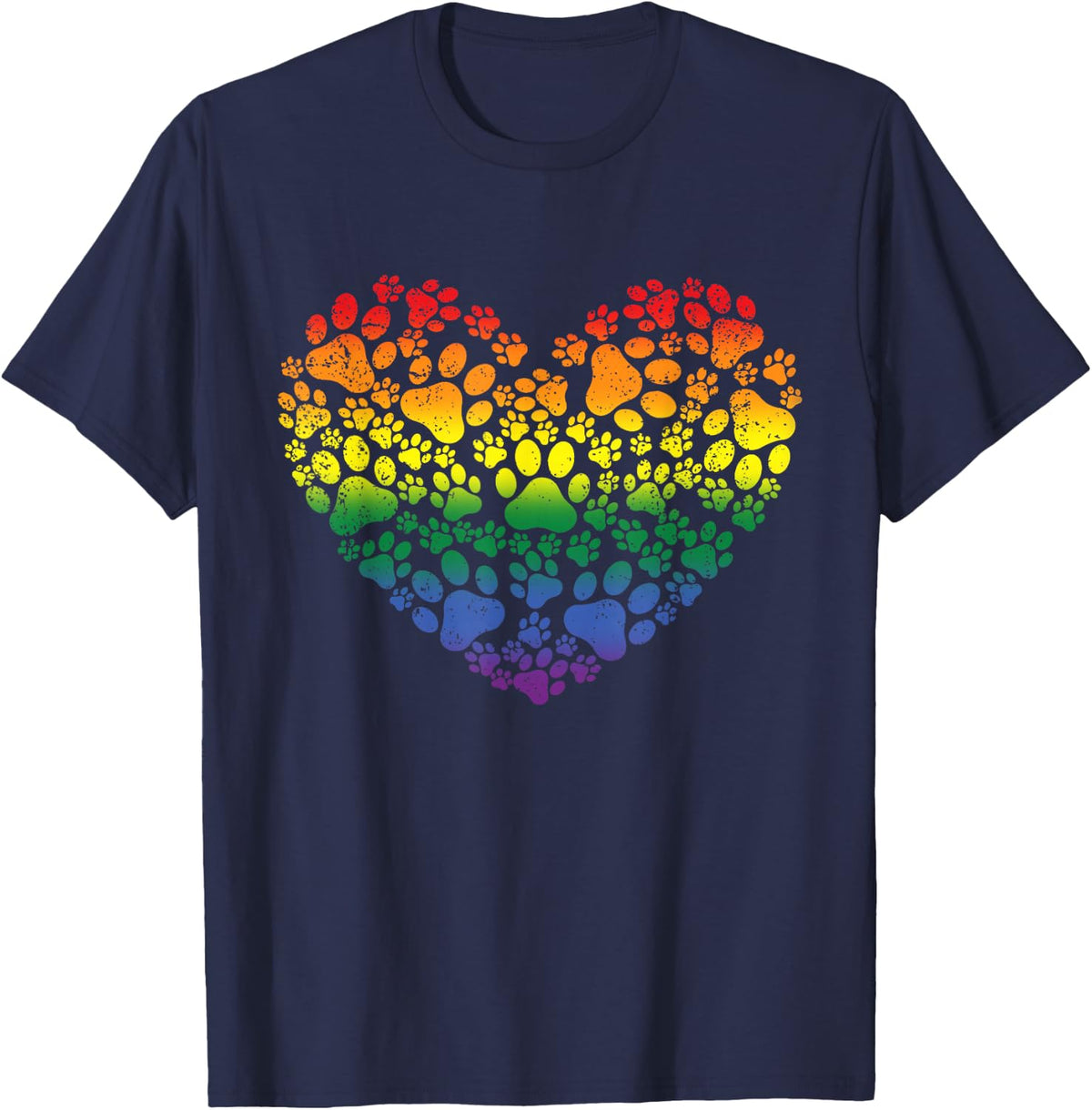 LGBT-Q Dog Paw Print Gay Pride Rainbow Heart Men Women T-Shirt - Navy Blue