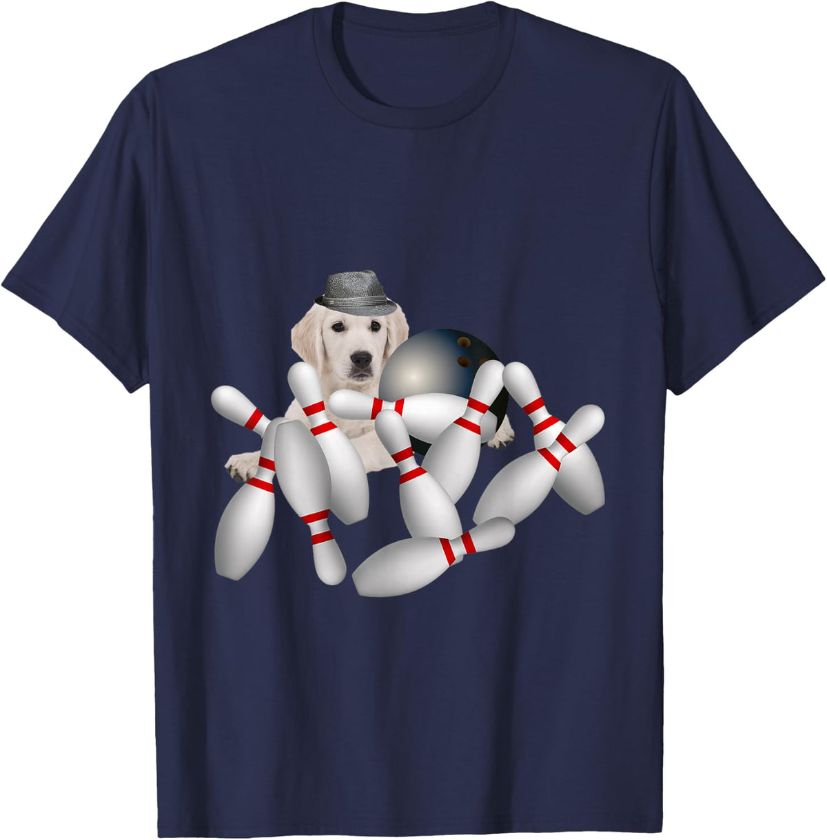 Golden Retriever Dog Dogs Pin Bowling, Funny Cute T-Shirt - Navy Blue