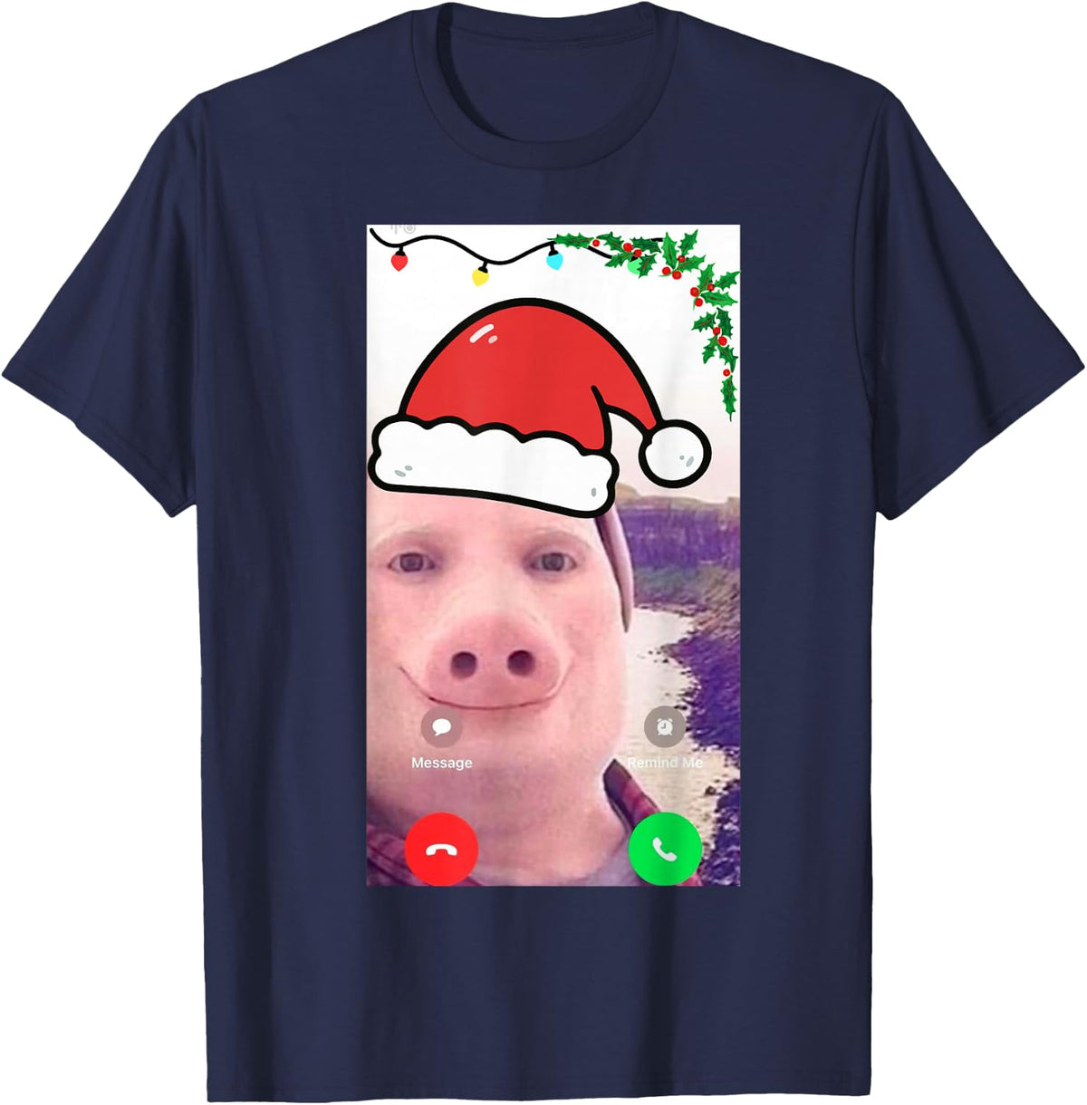 Funny gen z Humor brainrot Christmas John Pork Calling Meme T-Shirt - Navy Blue