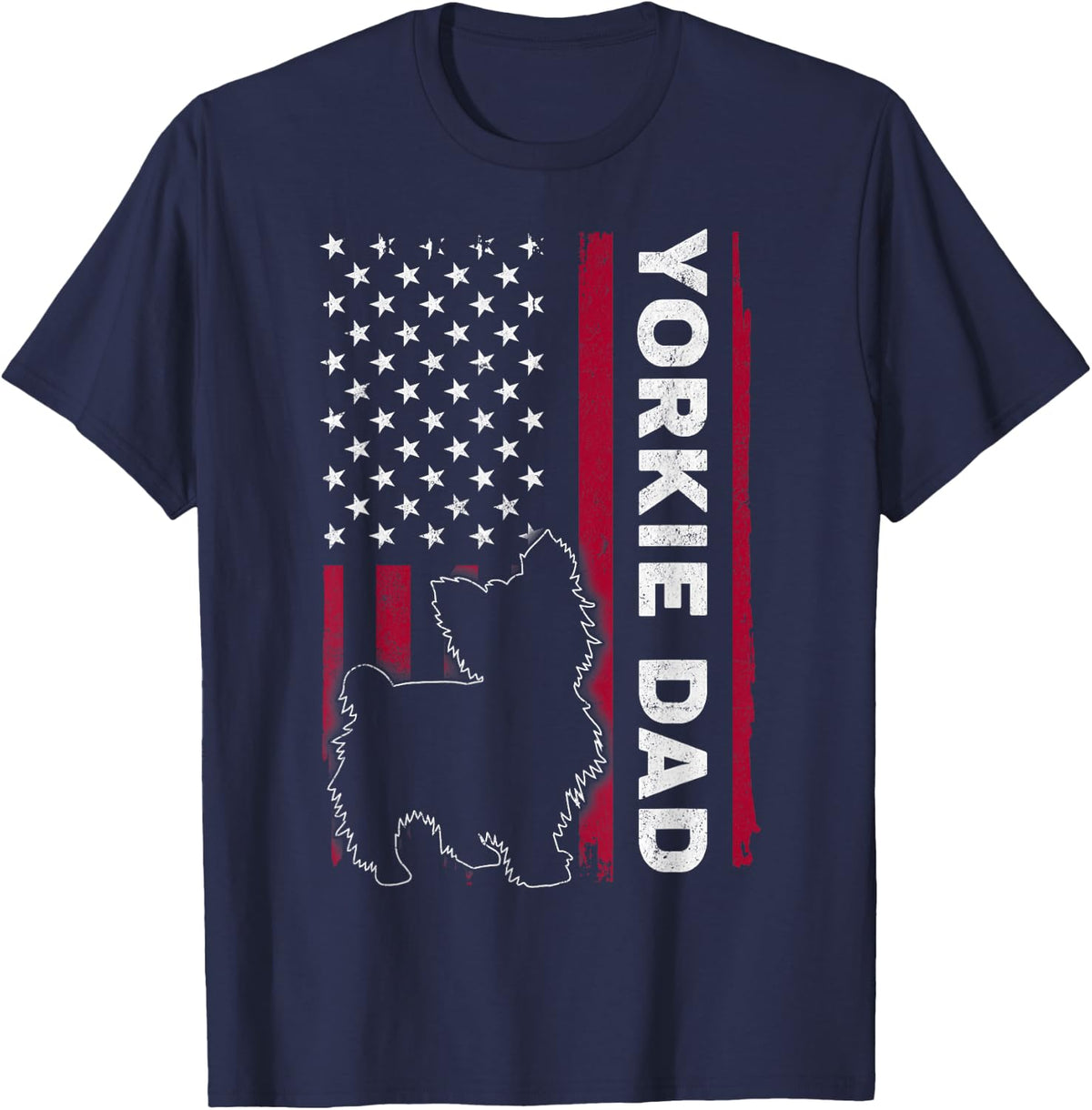 Yorkie Dog Vintage US American Flag Yorkie Dad Fathers Day T-Shirt - Navy Blue