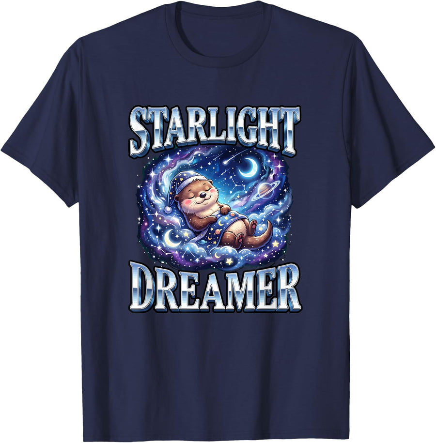 Otter Lover Starlight Dreamer Otter Enthusiast T-Shirt - Navy Blue