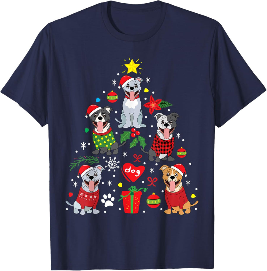 Pit Bull American Staffordshire Christmas Gift T-Shirt for Men Women Kids - Navy Blue