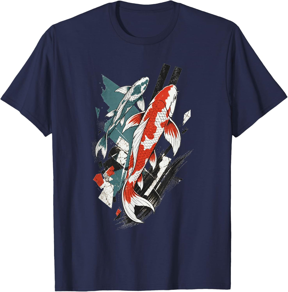 Koi Fish Street Art Concrete Current Illustration T-Shirt - Navy Blue