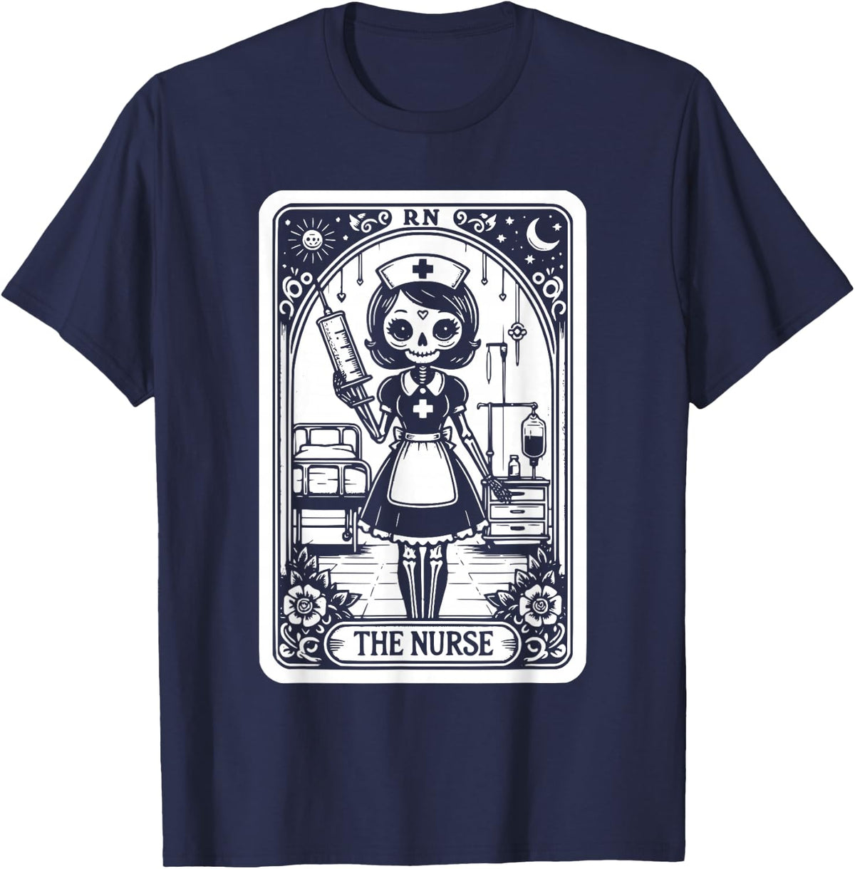 Tarot Card Nurse Doctor Skeleton Tarot Cards T-Shirt - Navy Blue