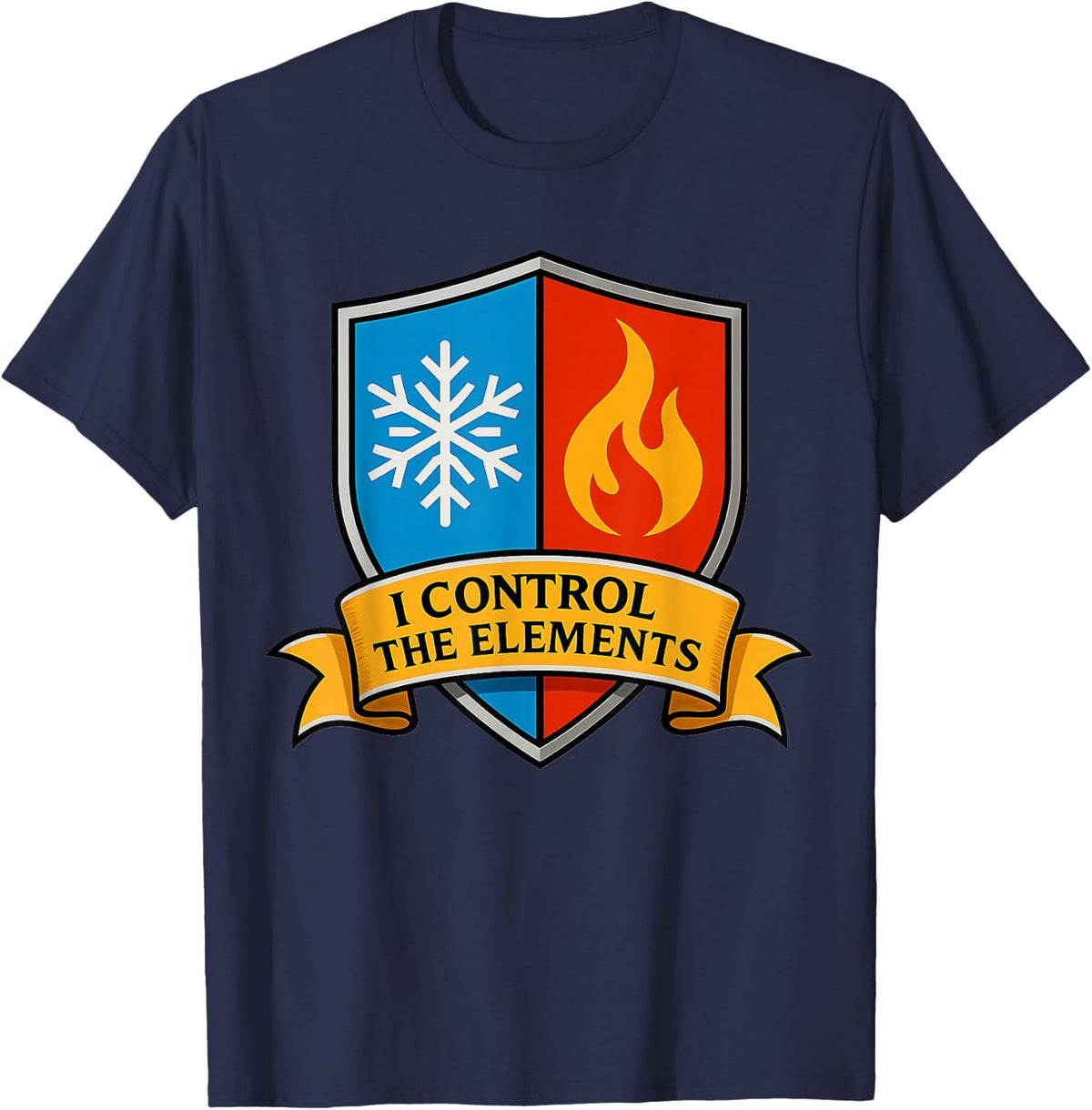 I Control Elements Snowflake Flame Crest for HVAC Pros Crew T-Shirt - Navy Blue