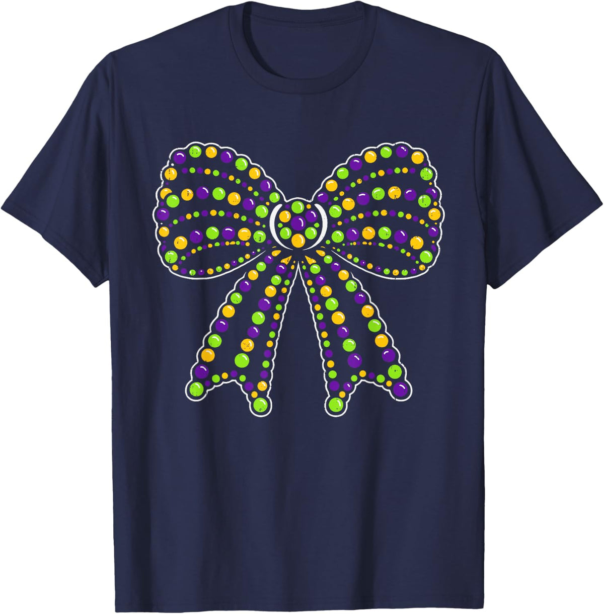 Girls Mardi Gras Beads Bow Carnival Festival Women Girl Kids T-Shirt - Navy Blue
