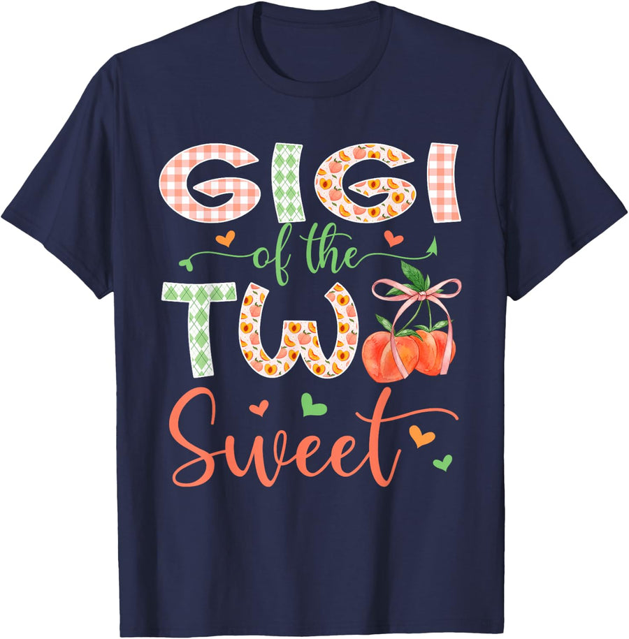 Gigi of The Two Sweet Peach 2nd Birthday Girl Matching T-Shirt - Navy Blue