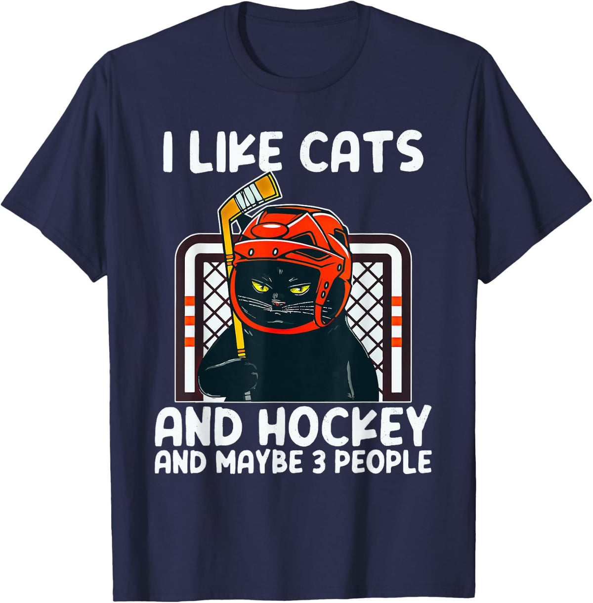 I Like Cats And Hockey And Maybe 3 People Black Catsc T-Shirt - Navy Blue