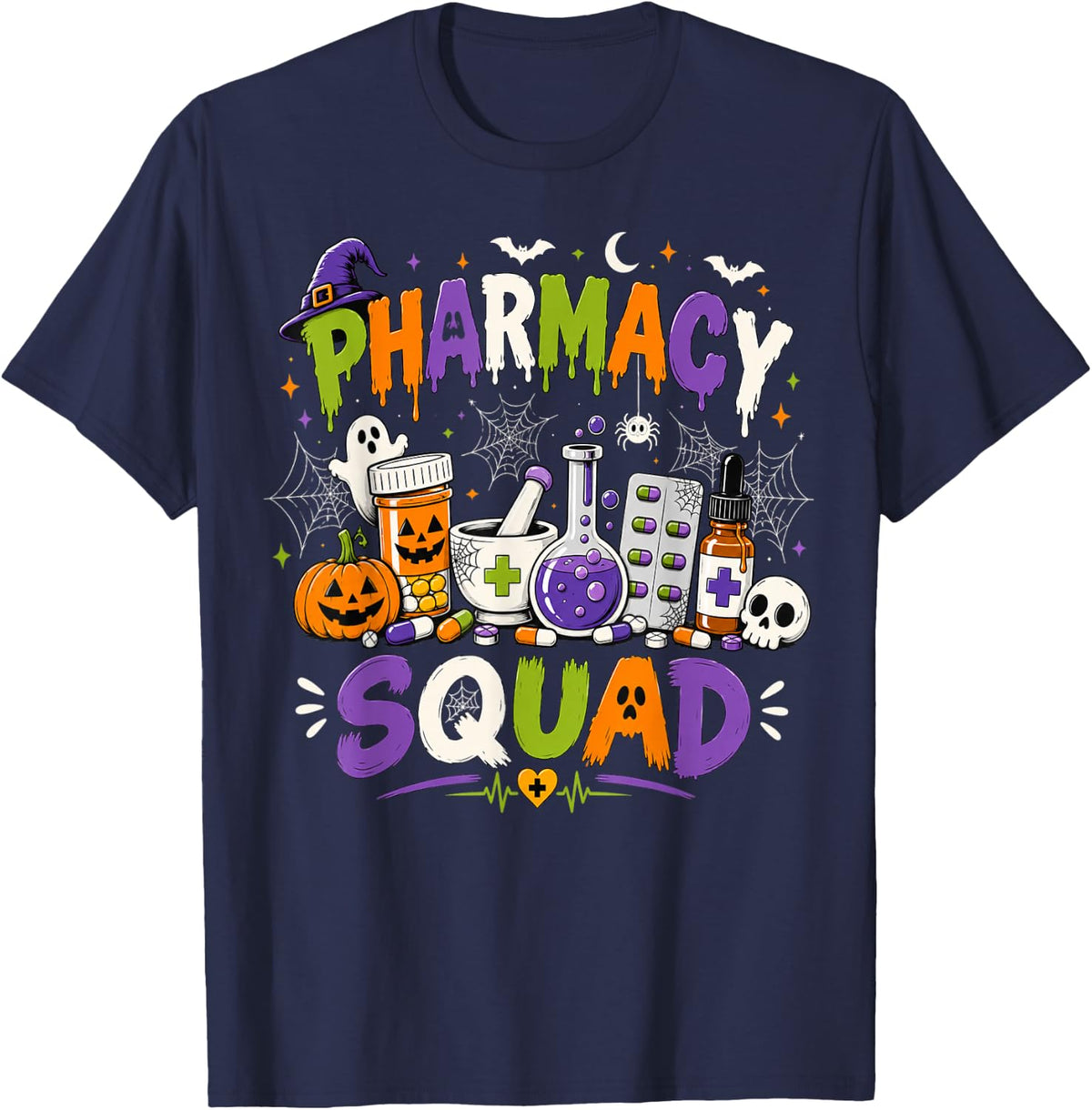 Pharmacy Squad Spooky Halloween Pharmacist Costume T-Shirt - Navy Blue