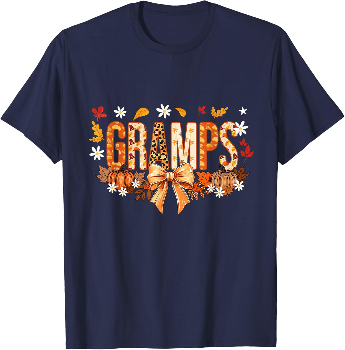 Gramps Coquette Bows Fall Autumn Thanksgiving T-Shirt - Navy Blue