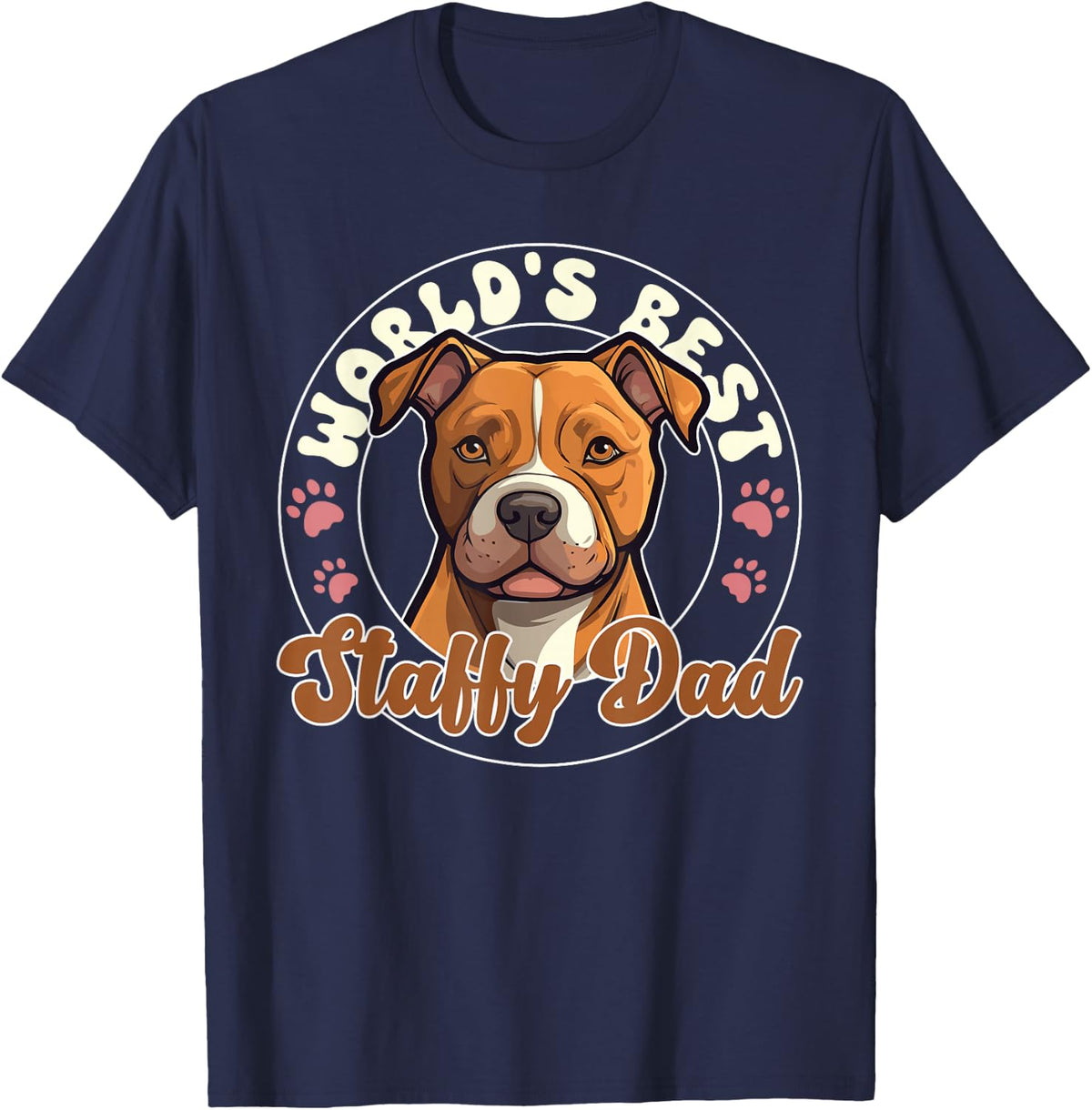 American Staffordshire Terrier World's Best Staffy Dad T-Shirt - Navy Blue