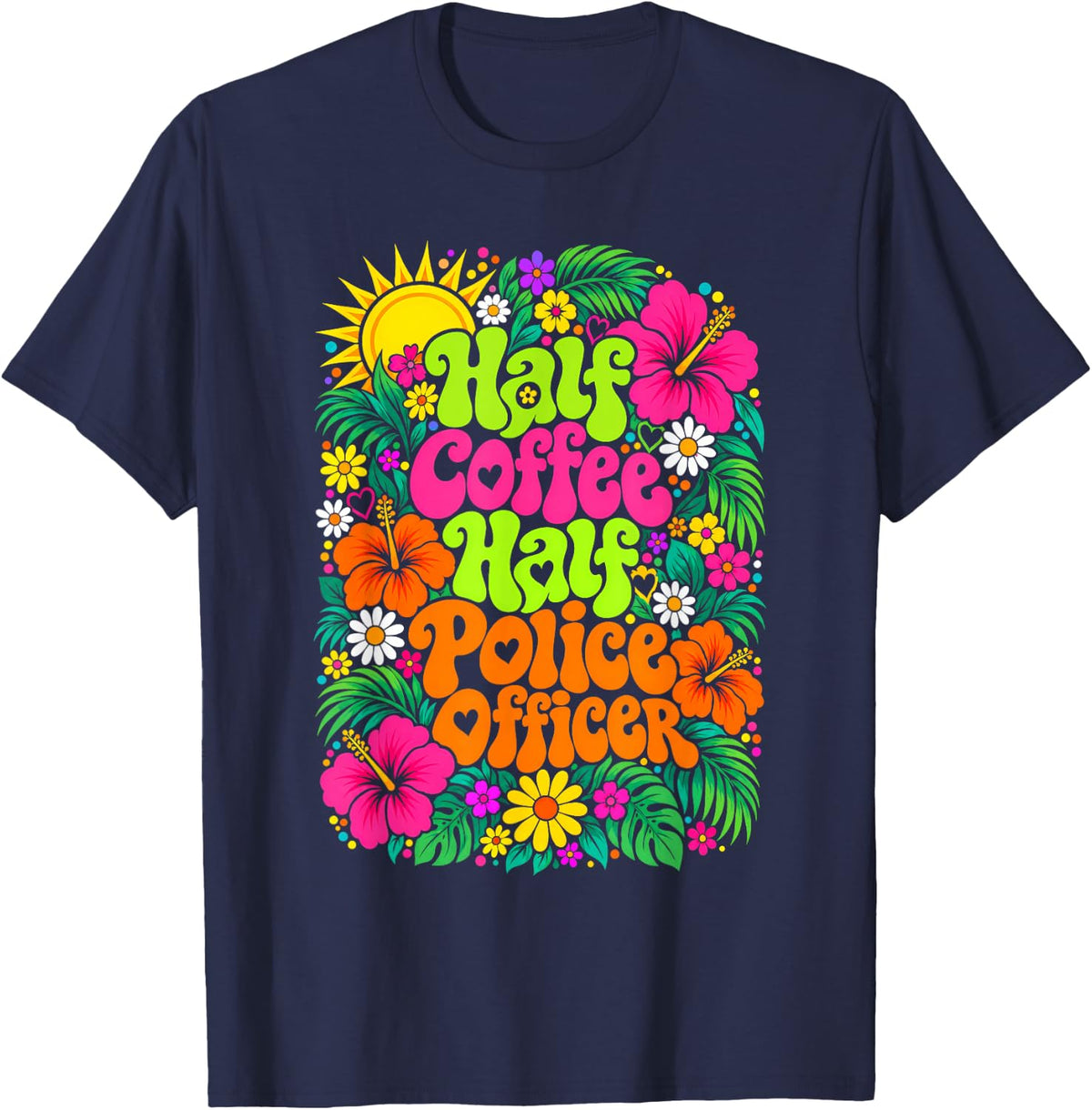 Half Coffee Half Police Officer T-Shirt - Navy Blue