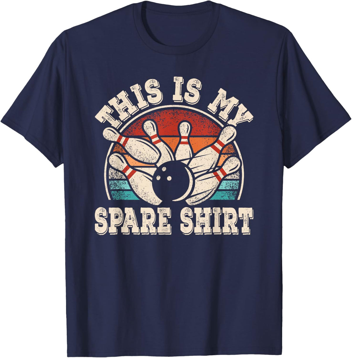 Funny Bowling Lover Bowler Retro Men Women This Is My Spare T-Shirt - Navy Blue