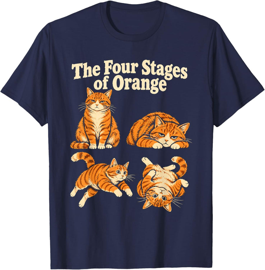 Ginger Cat Moods Vintage Orange Tabby T-Shirt - Navy Blue