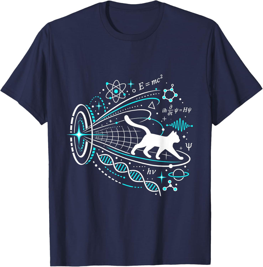Schrodingers Cat Revenge Funny Quantum Physics Humor T-Shirt - Navy Blue