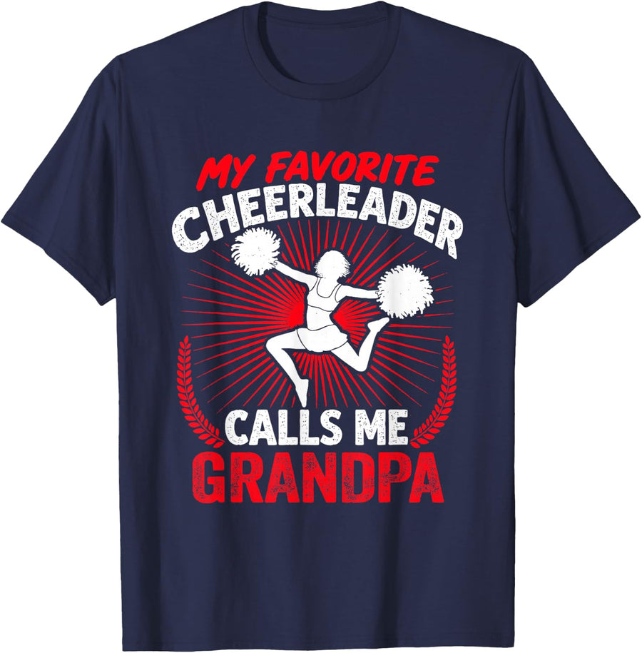 Cheerleading My Favorite Cheerleader Calls Me Grandpa Cheer T-Shirt - Navy Blue