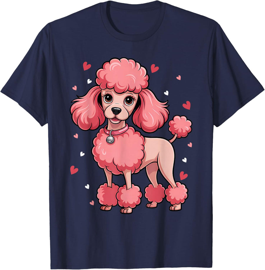 Fancy Pink Poodle T-Shirt - Navy Blue
