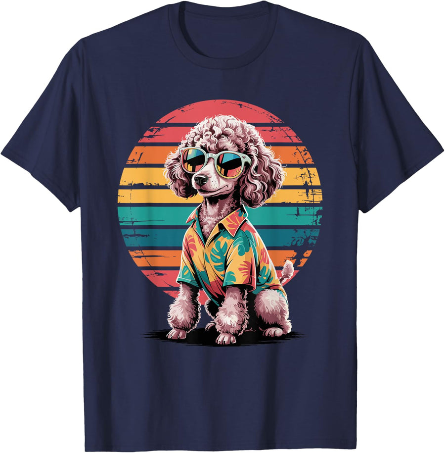 Poodle Sunglasses Hawaiian Beach Summer Poodles T-Shirt - Navy Blue