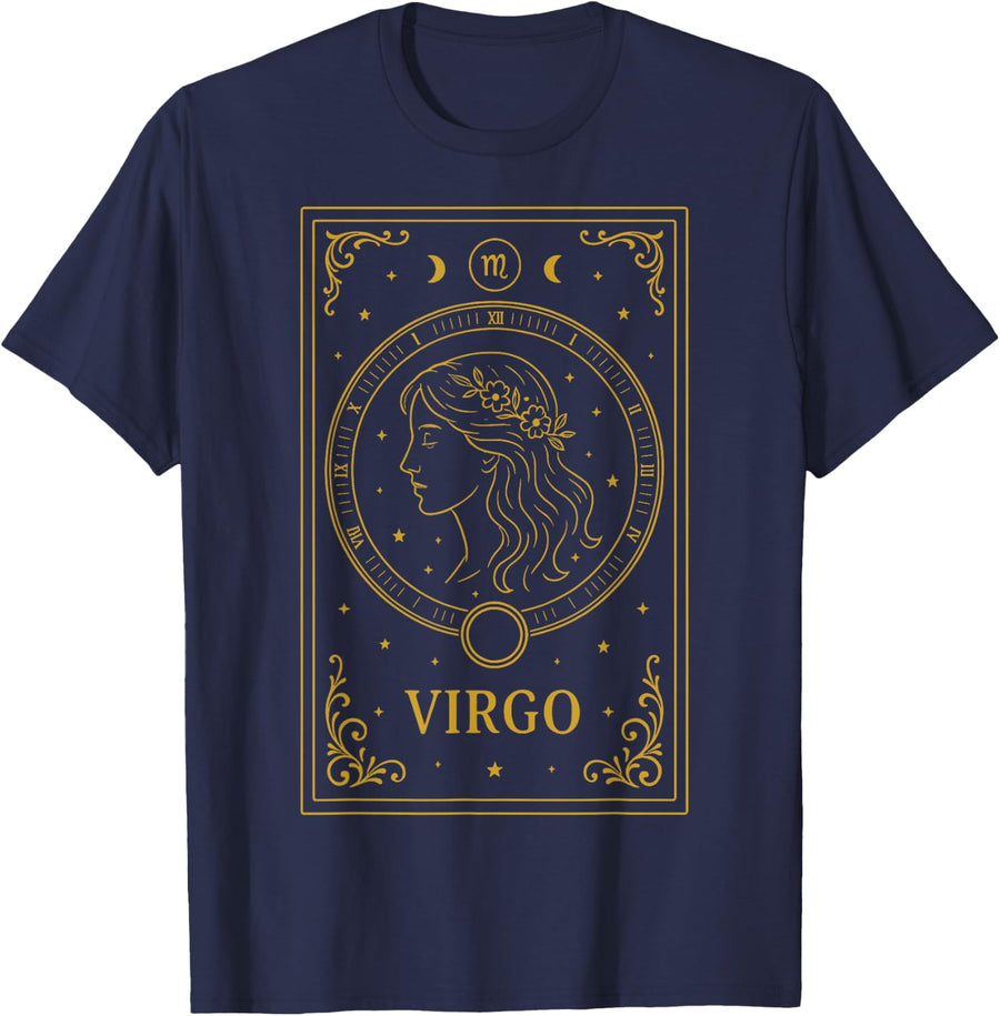 Virgo Tarot Card T-Shirt - Navy Blue
