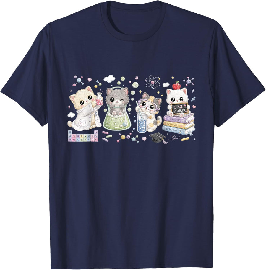 Chemistry Teacher Cats Science STEM Teacher T-Shirt - Navy Blue