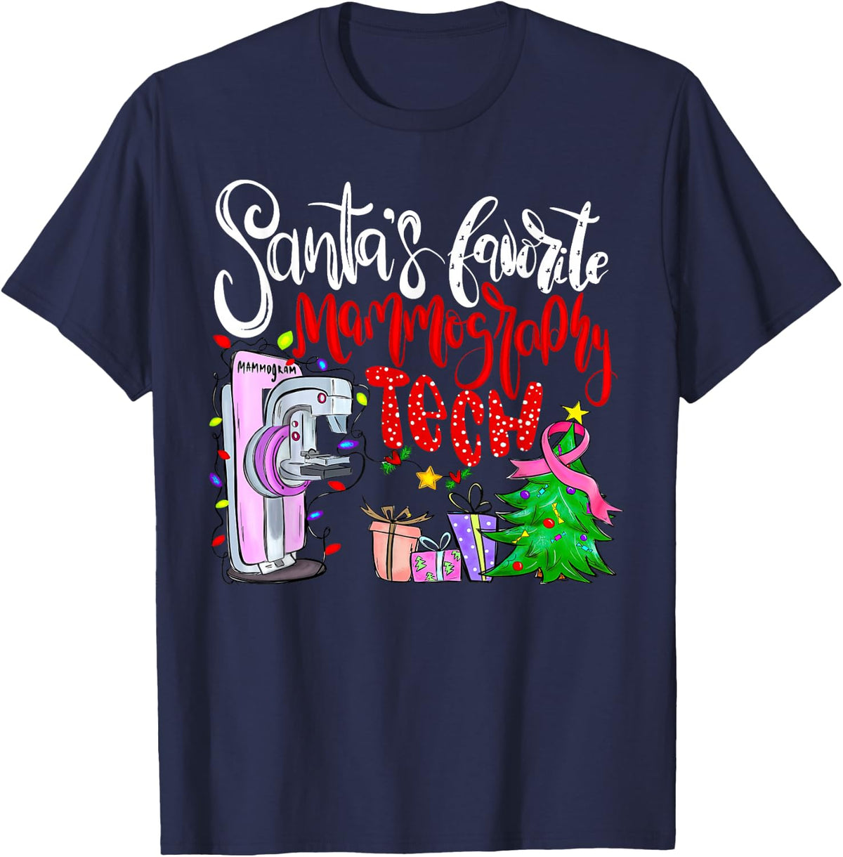 Santa’s Favorite Mammography Tech Christmas Mammo Tech X-Ray T-Shirt - Navy Blue