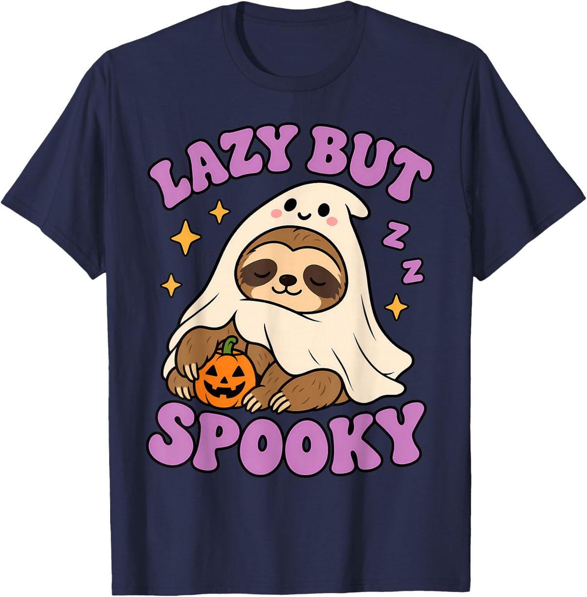 Lazy But Spooky Sloth Halloween Ghost Costume T-Shirt - Navy Blue