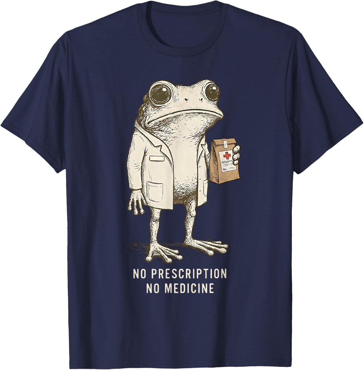 No Prescription No Medicine Pharmacy Tech Frog Pharmacist T-Shirt - Navy Blue