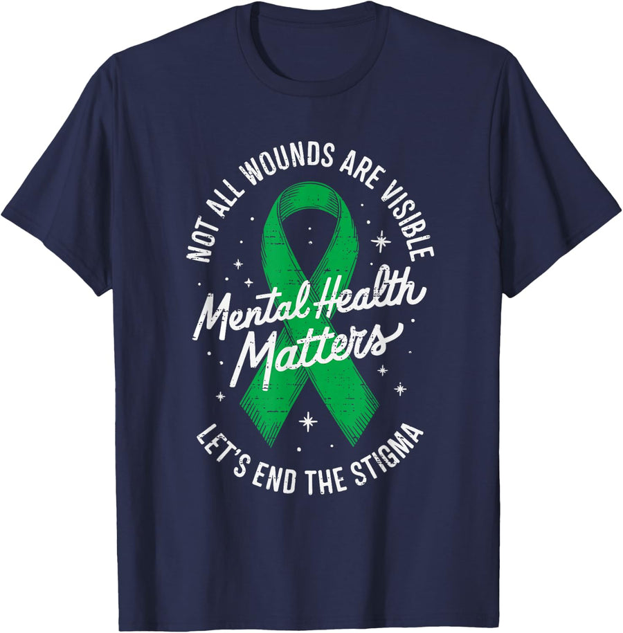 Not All Wounds Are Visible Mental Health Matters Awareness T-Shirt Tee for Women Men Kids - Navy Blue